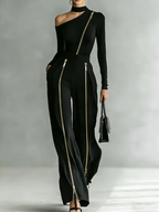 Conjunto urbano minimalista irregular con cremallera y un solo hombro