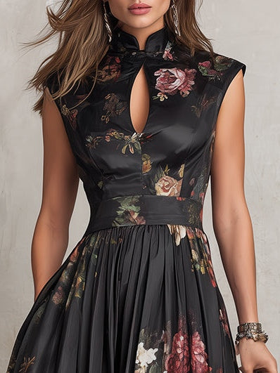 Vanesa · Vestido Midi de Satén Plisado con Escote Ojo de Cerradura