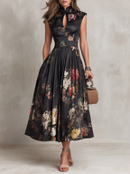 Vanesa · Vestido Midi de Satén Plisado con Escote Ojo de Cerradura