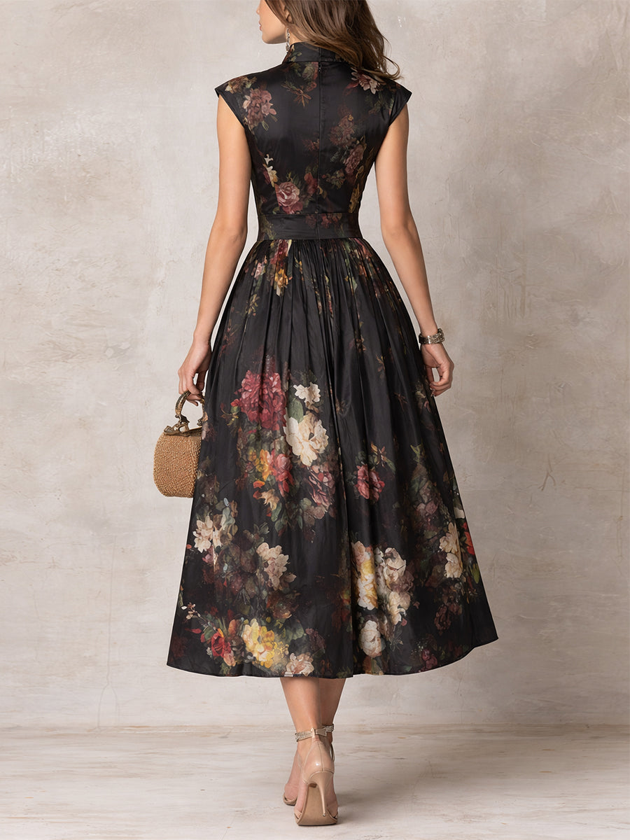 Vanesa · Vestido Midi de Satén Plisado con Escote Ojo de Cerradura