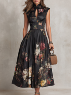 Vanesa · Vestido Midi de Satén Plisado con Escote Ojo de Cerradura