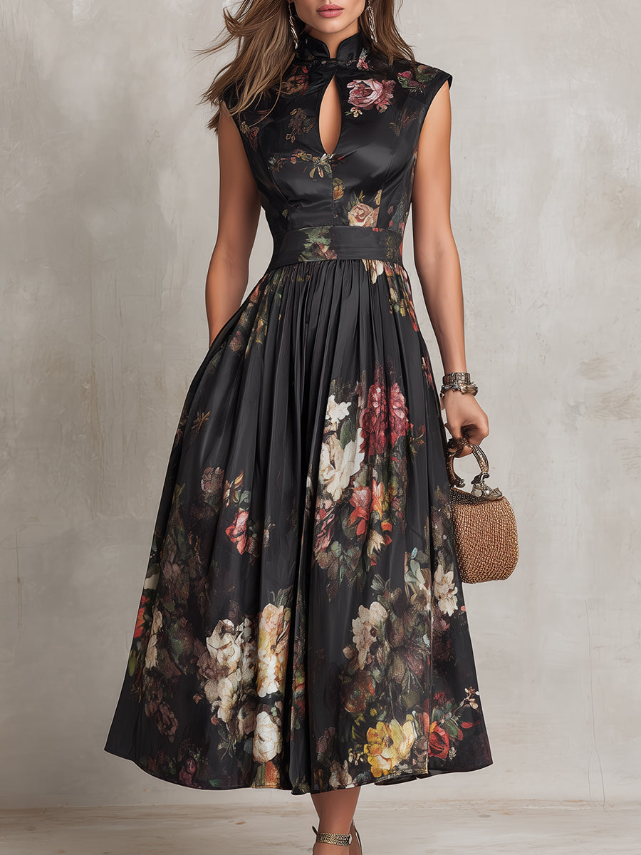 Vanesa · Vestido Midi de Satén Plisado con Escote Ojo de Cerradura