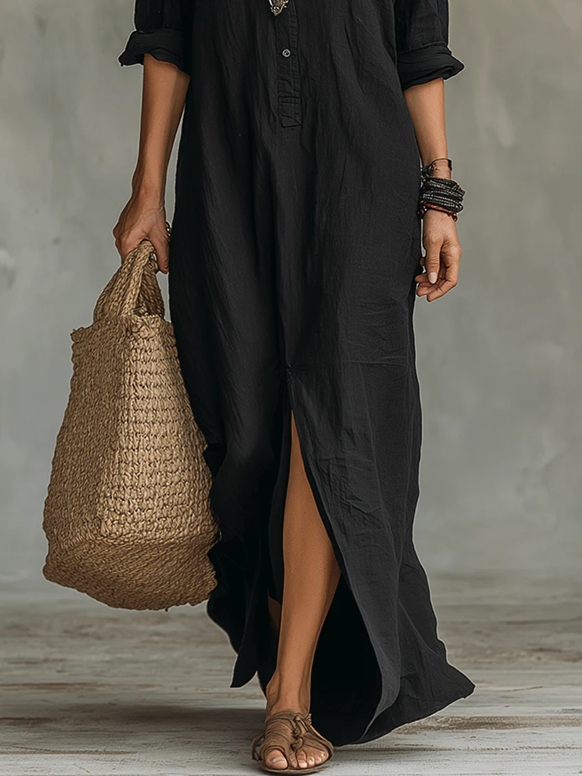 Alicia · Vestido Maxi Negro con Botones
