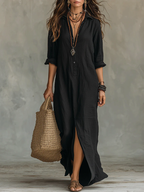 Alicia · Vestido Maxi Negro con Botones