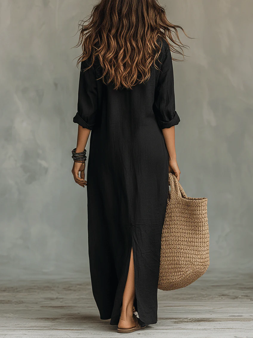 Alicia · Vestido Maxi Negro con Botones