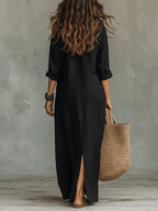 Alicia · Vestido Maxi Negro con Botones