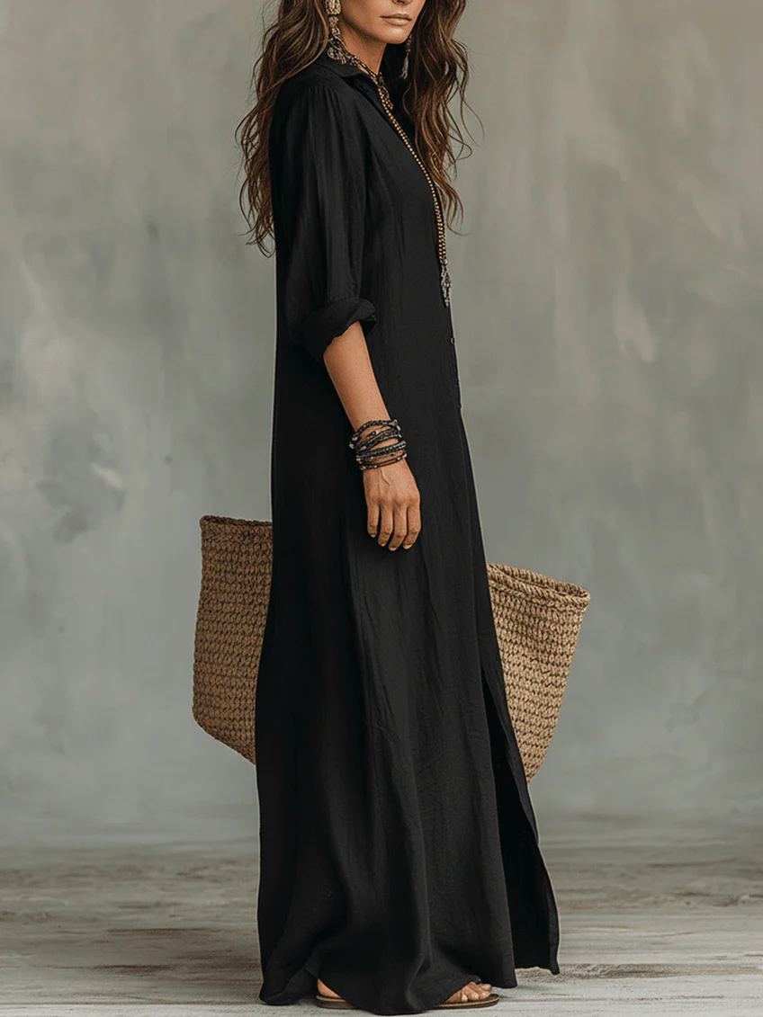 Alicia · Vestido Maxi Negro con Botones