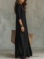 Alicia · Vestido Maxi Negro con Botones