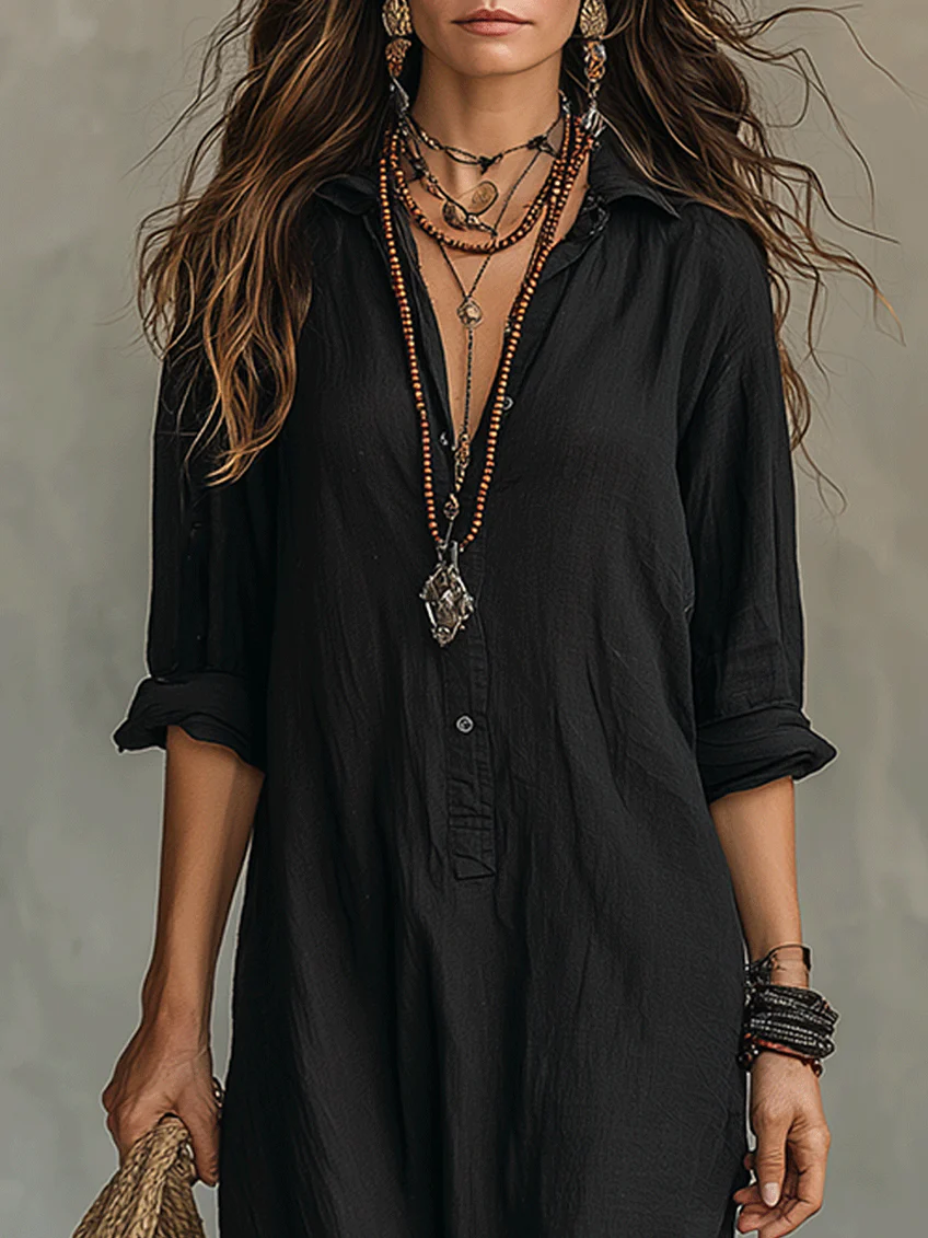 Alicia · Vestido Maxi Negro con Botones