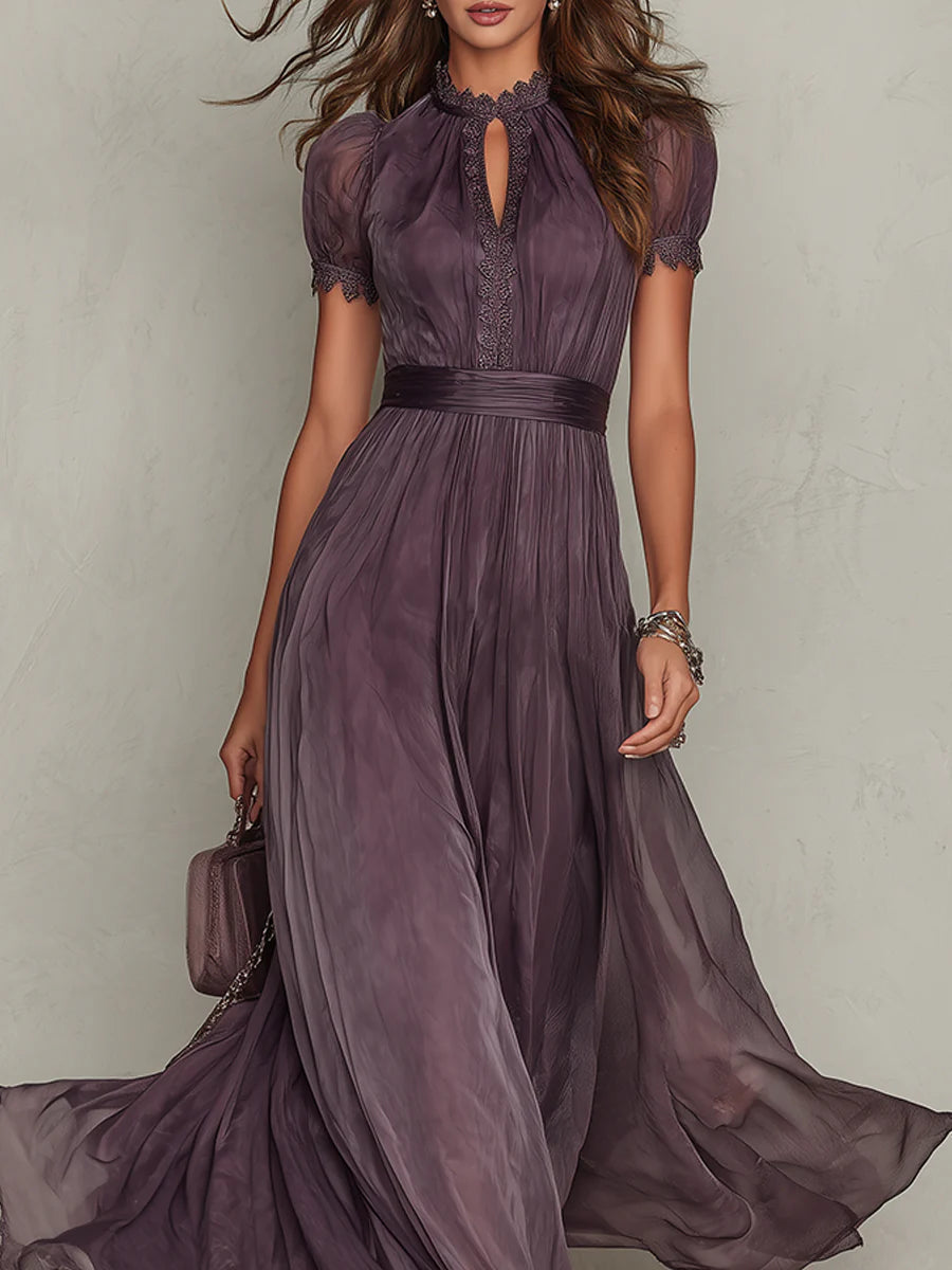 Lourdes · Vestido Maxi de Gasa con Encaje