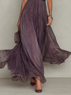 Flavia | Vestido Largo Violeta con Escote Gota y Encaje en Chiffon
