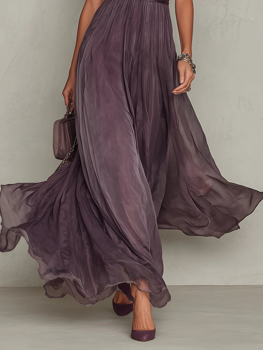 Lourdes · Vestido Maxi de Gasa con Encaje