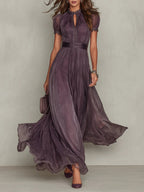 Lourdes · Vestido Maxi de Gasa con Encaje