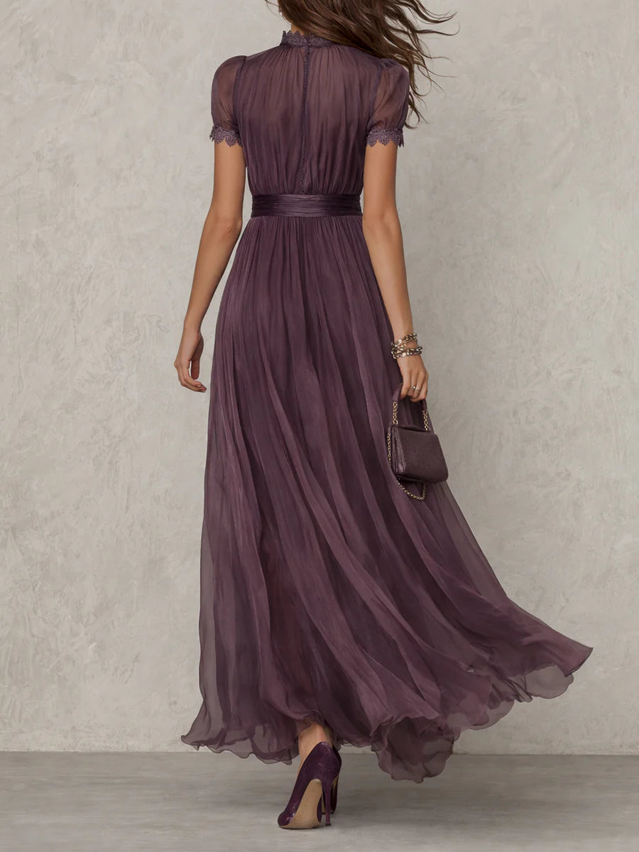 Lourdes · Vestido Maxi de Gasa con Encaje