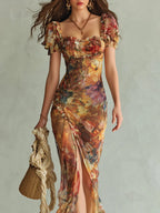 Aroa · Vestido Maxi de Gasa con Estampado Boho