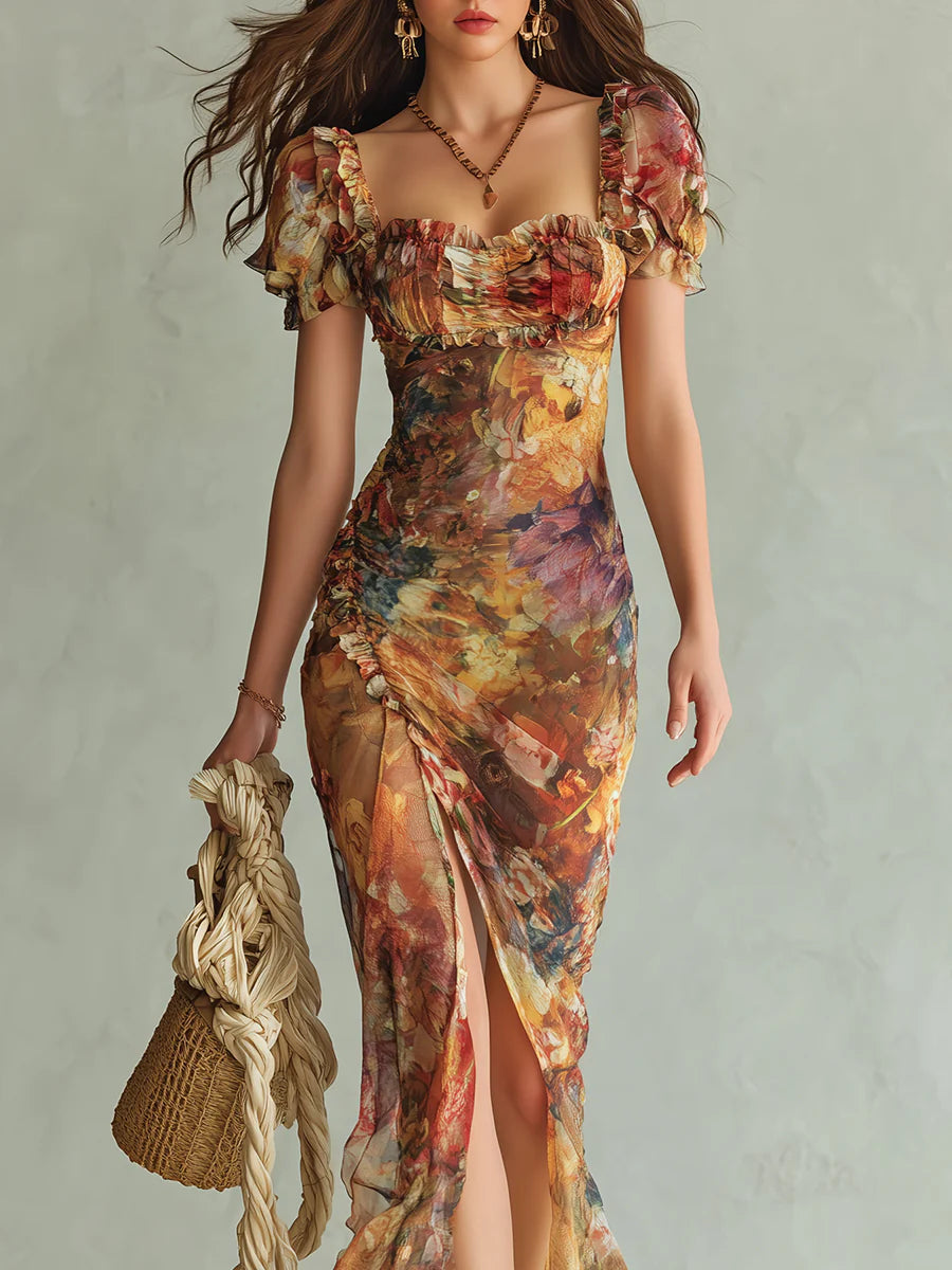 Aroa · Vestido Maxi de Gasa con Estampado Boho