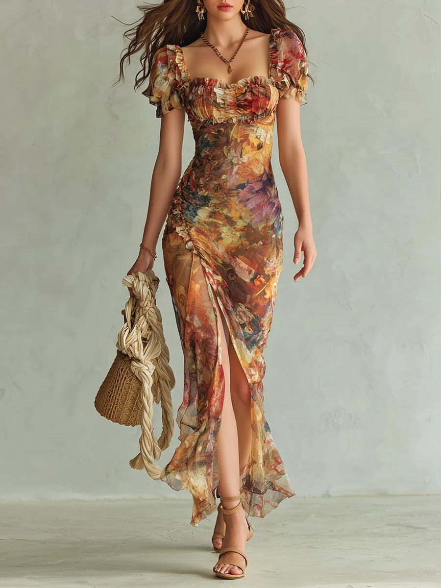 Aroa · Vestido Maxi de Gasa con Estampado Boho