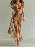 Aroa · Vestido Maxi de Gasa con Estampado Boho