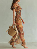 Aroa · Vestido Maxi de Gasa con Estampado Boho