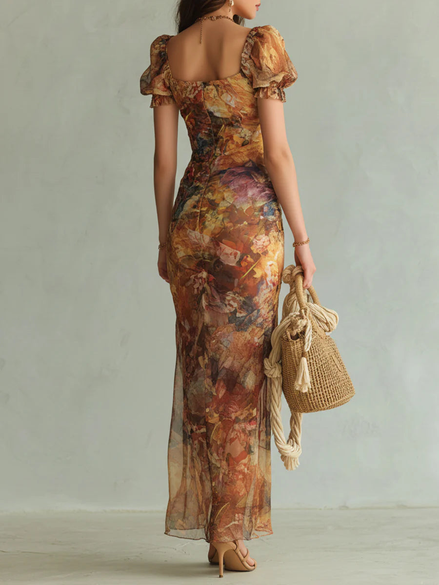 Aroa · Vestido Maxi de Gasa con Estampado Boho