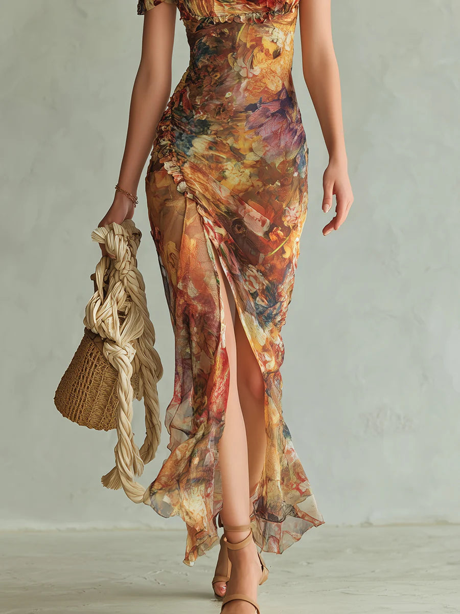 Aroa · Vestido Maxi de Gasa con Estampado Boho