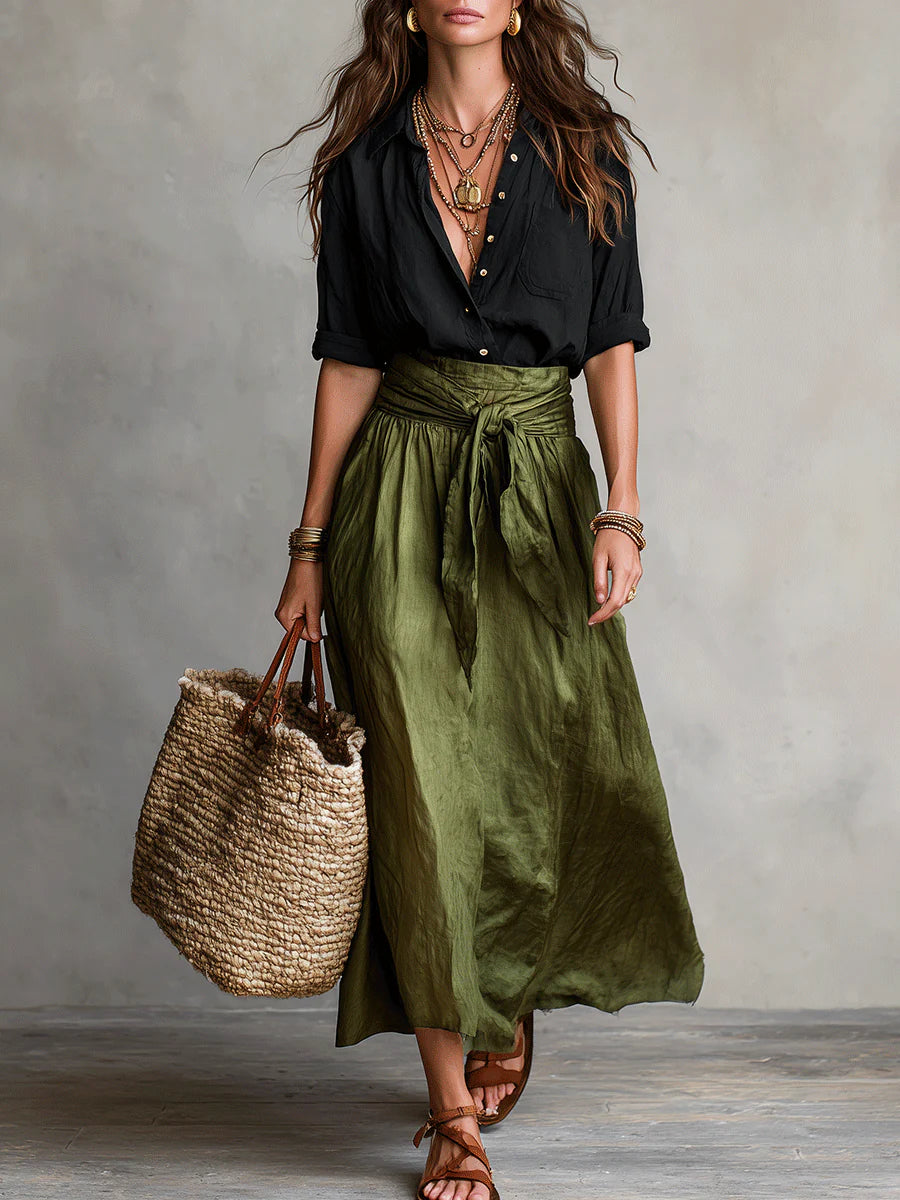 Mercedes · Conjunto Midi Top y Falda con Lazo