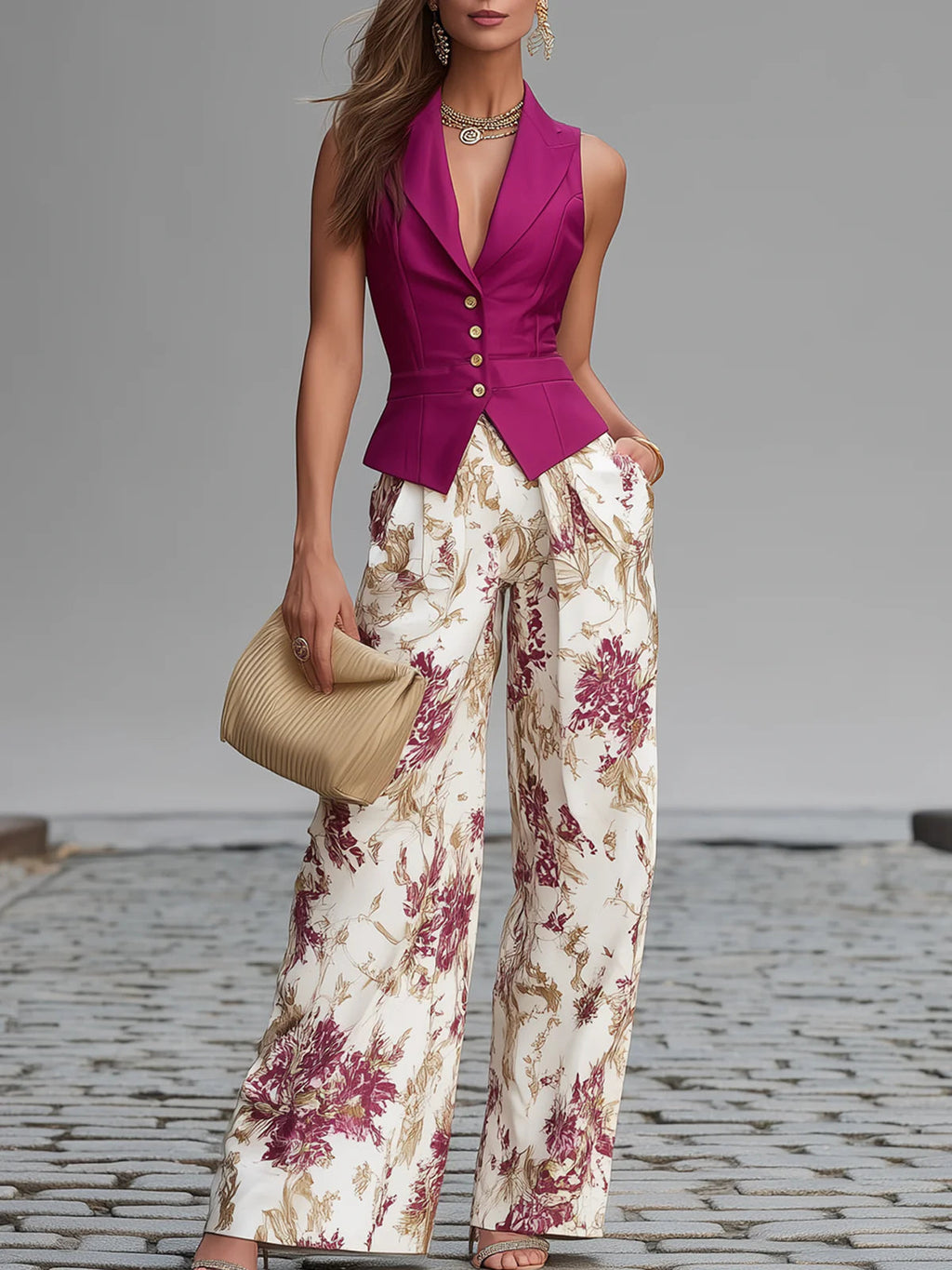 Margarita · Conjunto de Chaleco y Pantalón Floral