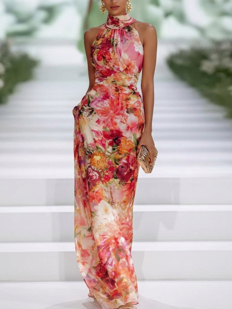 Macarena · Vestido Maxi de Gasa con Escote Halter