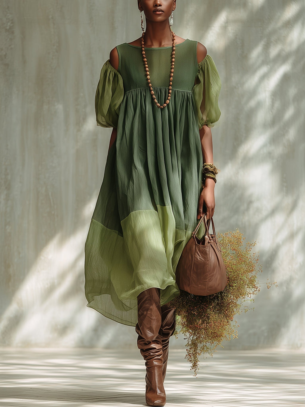Saray · Vestido Midi de Gasa con Hombros Descubiertos