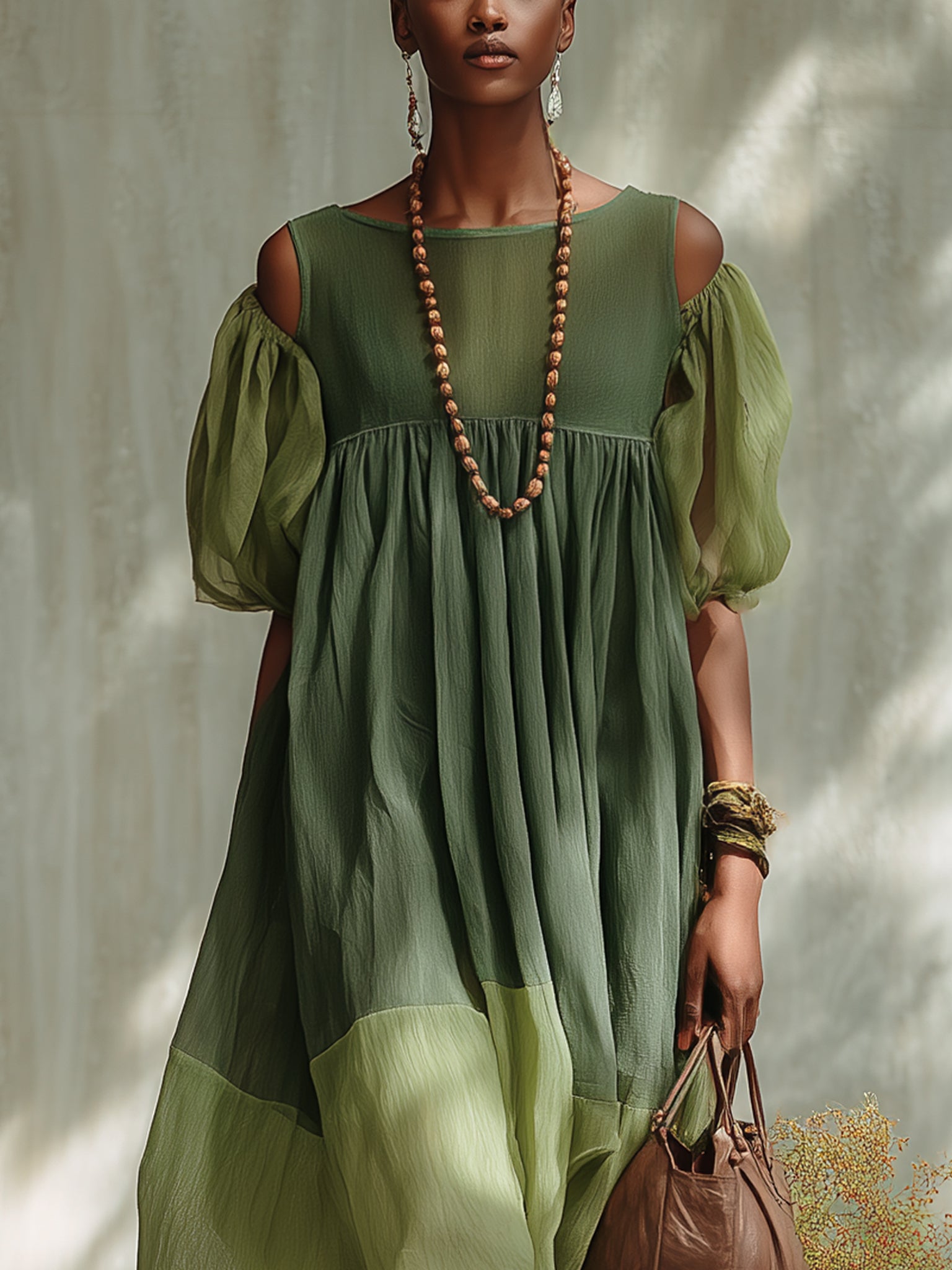 Saray · Vestido Midi de Gasa con Hombros Descubiertos