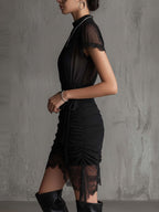 Julieta · Vestido Mini de Gasa con Ribete de Encaje