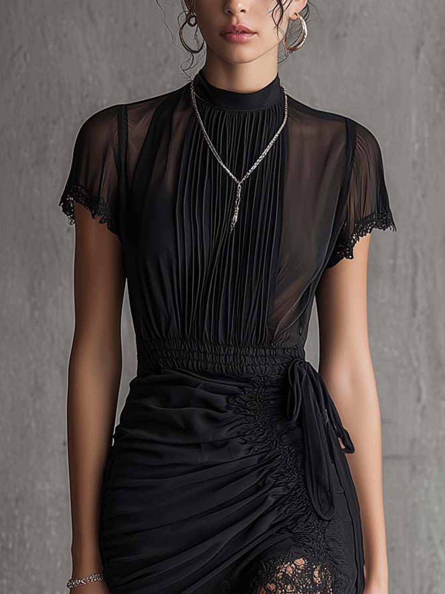 Julieta · Vestido Mini de Gasa con Ribete de Encaje