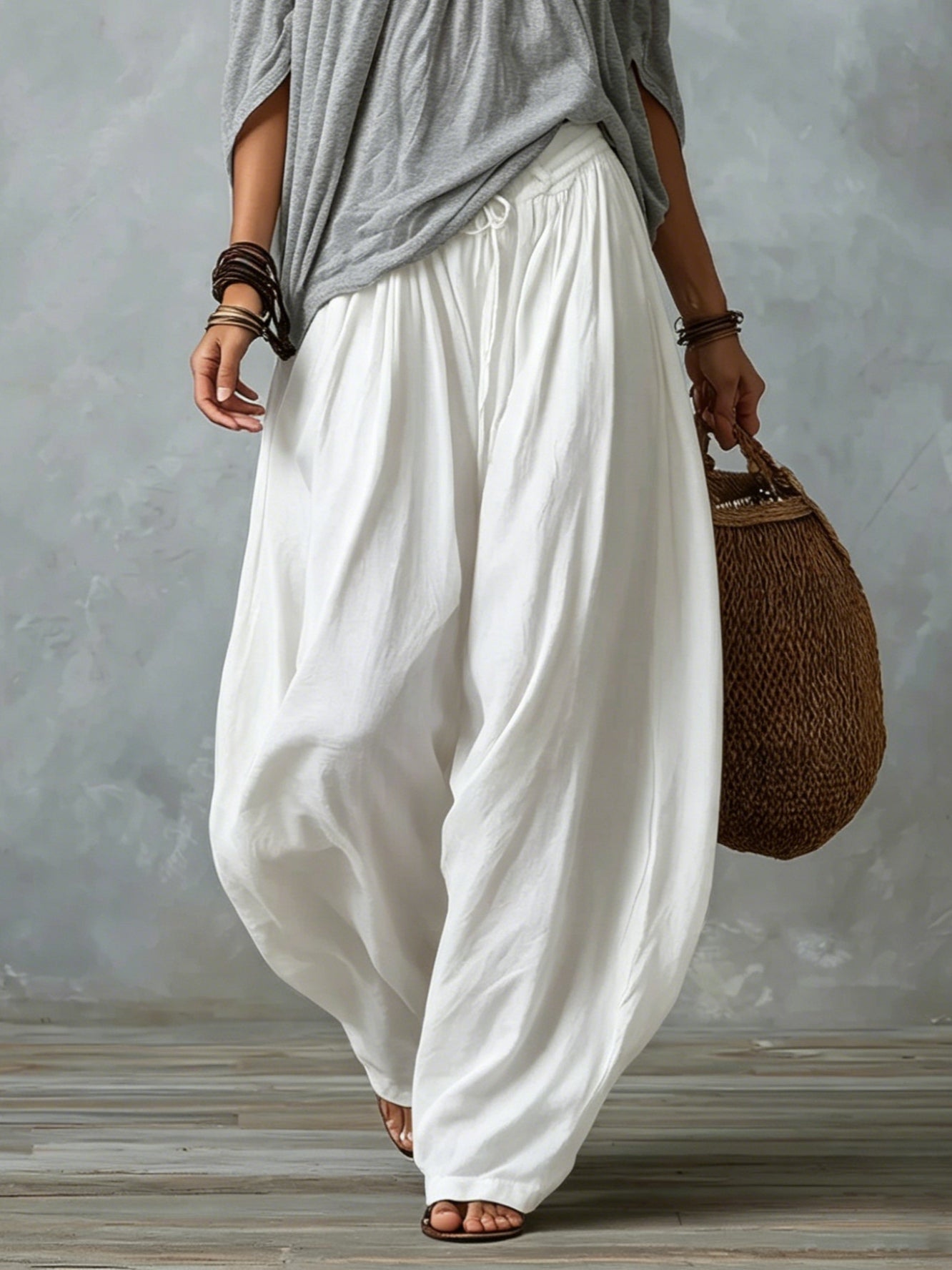 Hania · Conjunto Boho Blusa Off-Shoulder con Pantalón Ancho