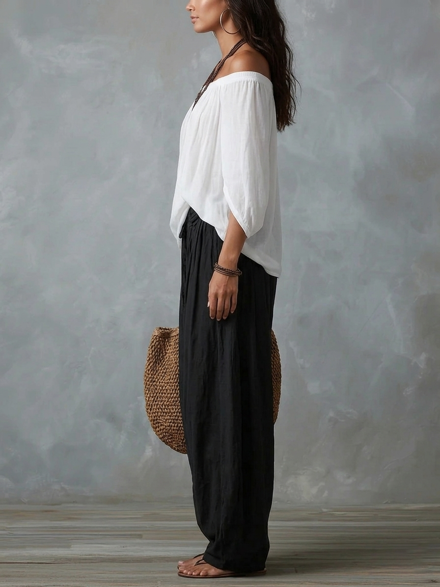 Eugenia · Conjunto de Top Bardot y Pantalón Bombacho