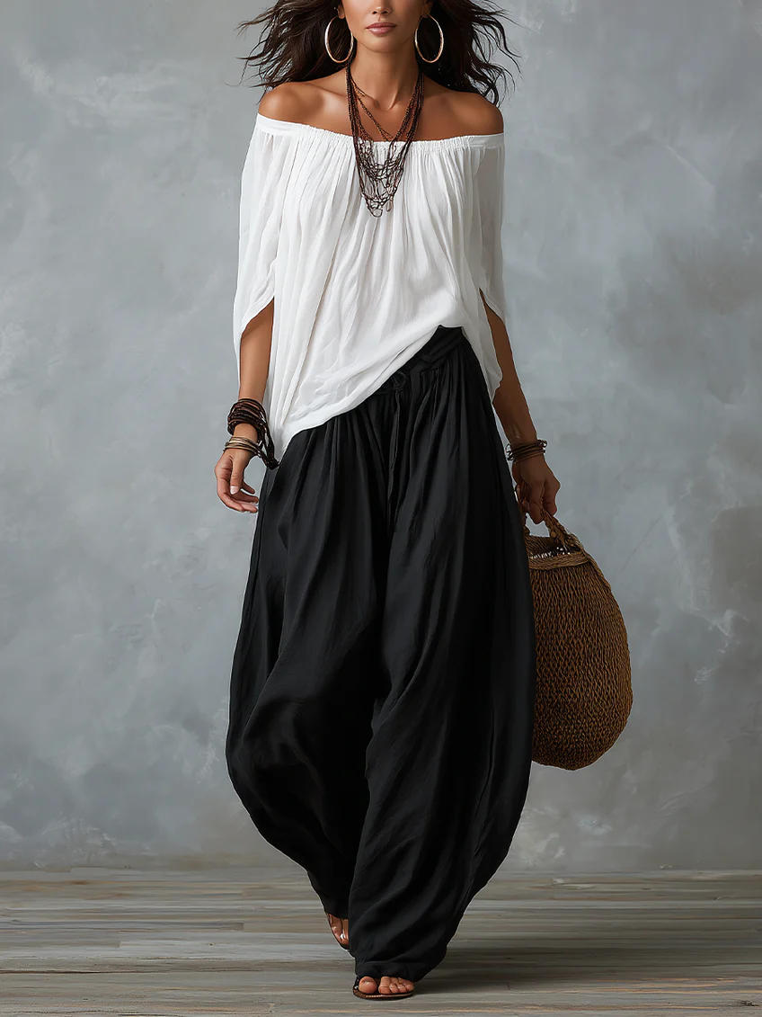 Eugenia · Conjunto de Top Bardot y Pantalón Bombacho