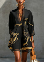 Donatella · Vestido Mini Negro con Estampado Mármol Dorado
