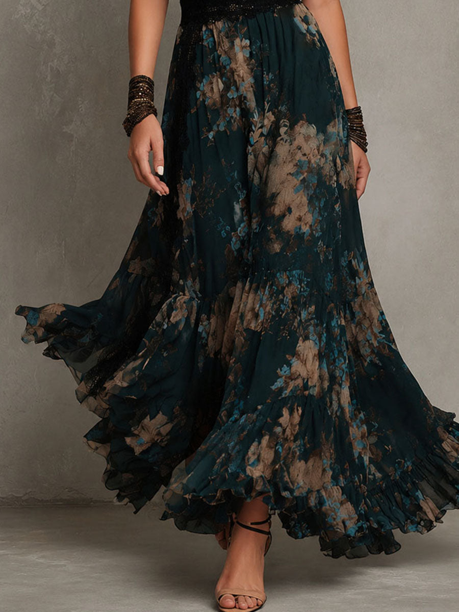 Gala · Vestido Maxi Floral con Volantes y Encaje
