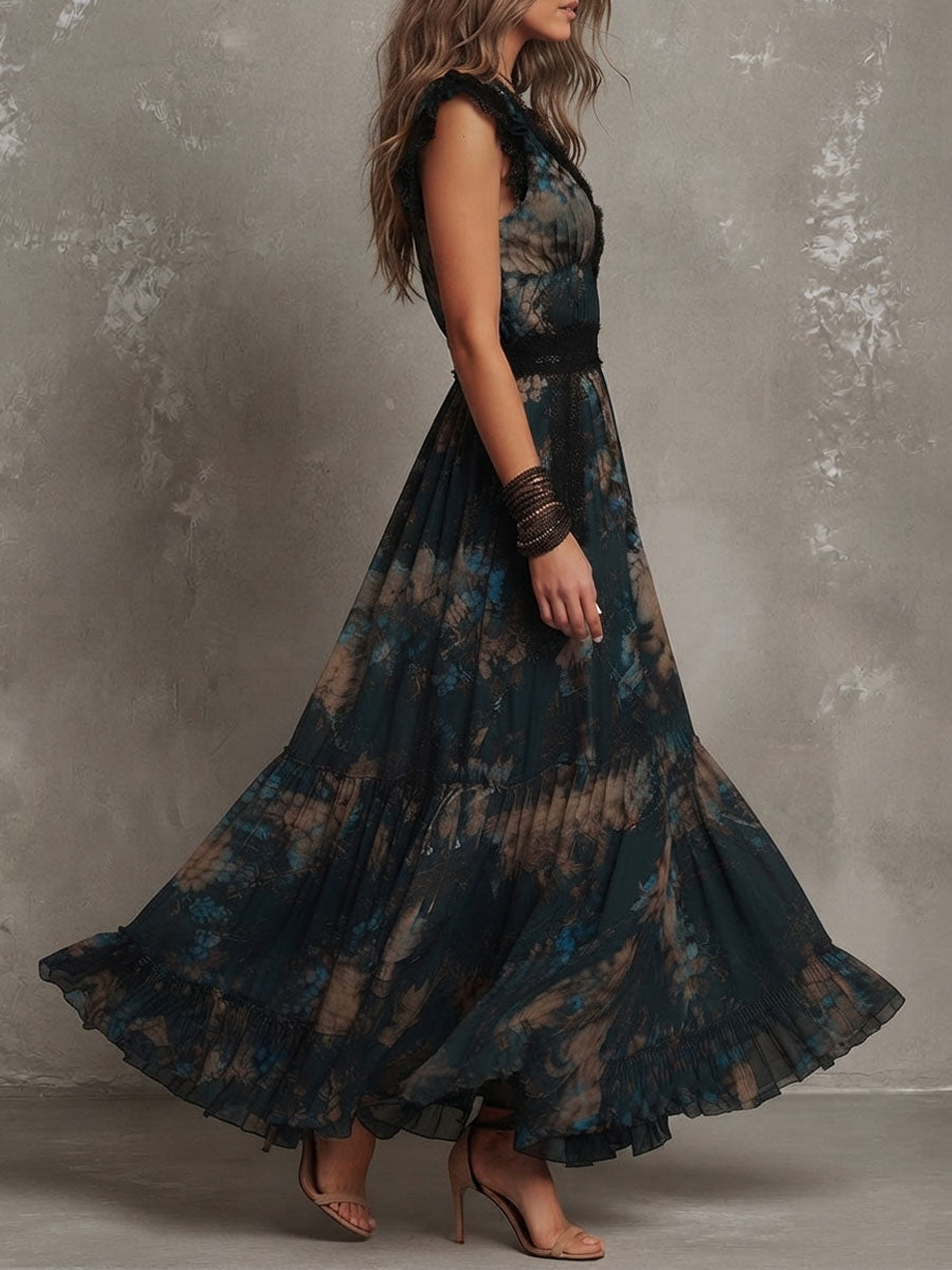 Gala · Vestido Maxi Floral con Volantes y Encaje