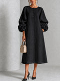 Black Floral Midi Dress with Buttons and Extravagant Floral Sleeves