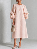 Rosaura vestido midi rosa puños de flor 3D - vista frontal