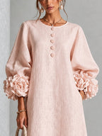 Rosaura vestido midi rosa - detalle puño floral