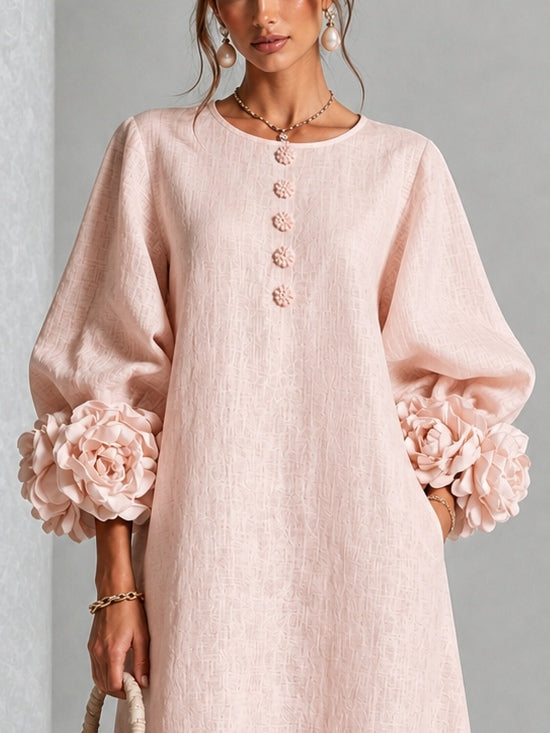 Rosaura vestido midi rosa - detalle puño floral