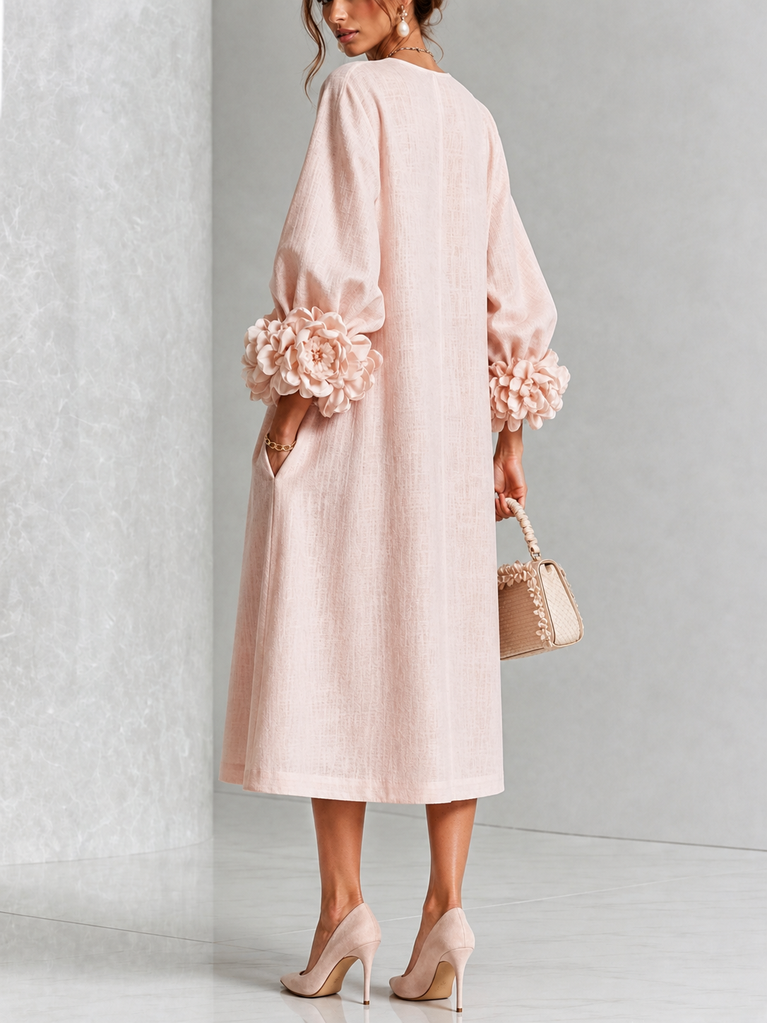 Rosaura vestido midi rosa - vista lateral