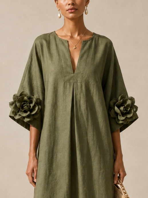 Gloria · Vestido Maxi Fluido con Puños Bordados