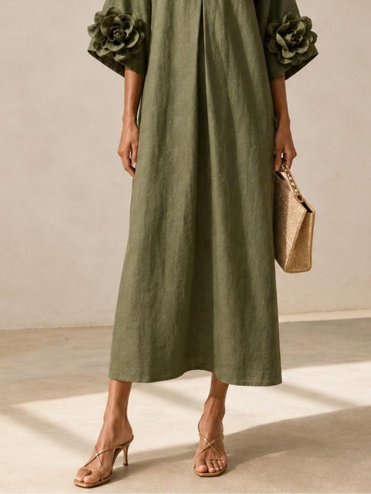 Gloria · Vestido Maxi Fluido con Puños Bordados