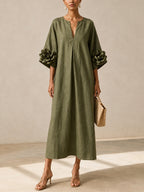 Gloria · Vestido Maxi Fluido con Puños Bordados