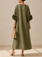 Gloria · Vestido Maxi Fluido con Puños Bordados