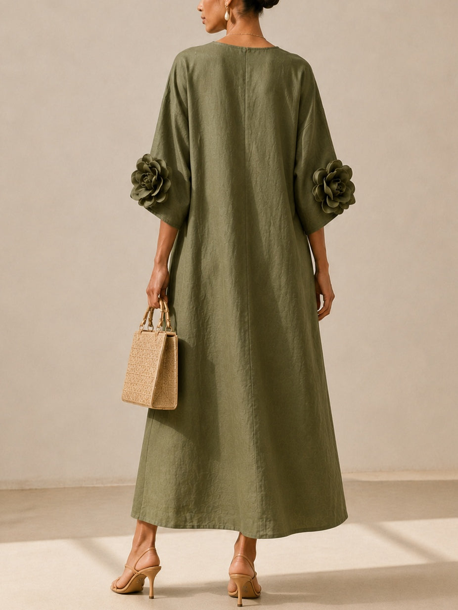 Gloria · Vestido Maxi Fluido con Puños Bordados
