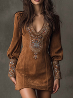 Lunori | Vestido mini efecto ante bordado