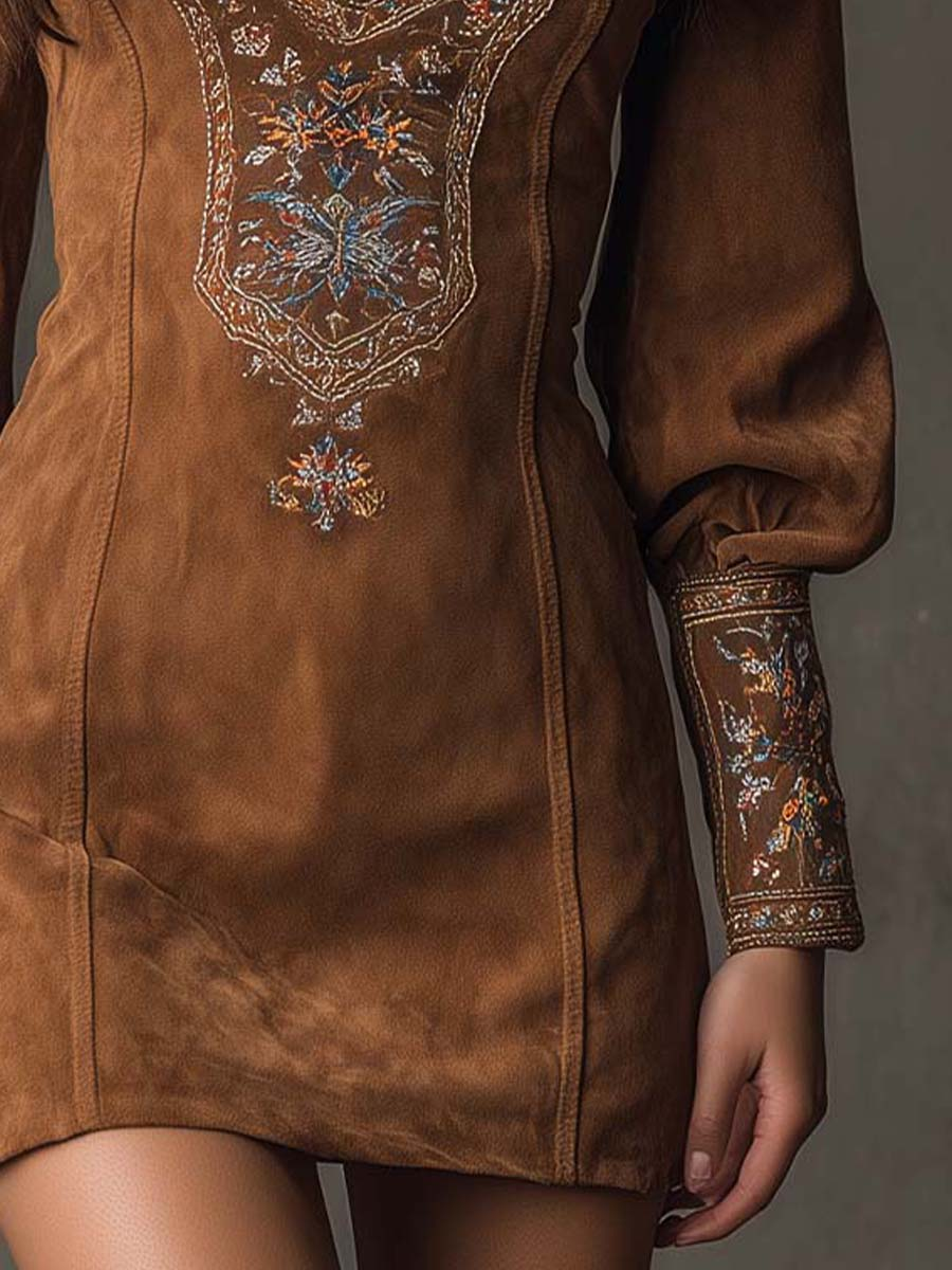 Lunori | Vestido mini efecto ante bordado